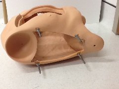 manikin torso with windows cut into both sides and a window cut into the chest