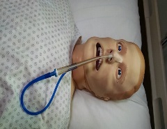 manikin head with NG tube secured to the nose