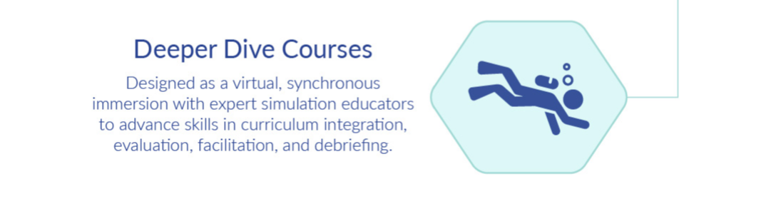 Deeper Dive Courses designed as a virtual, synchronous immersion with expert simulation educators to advance skills in curriculum integration, evaluation, facilitation, and debriefing