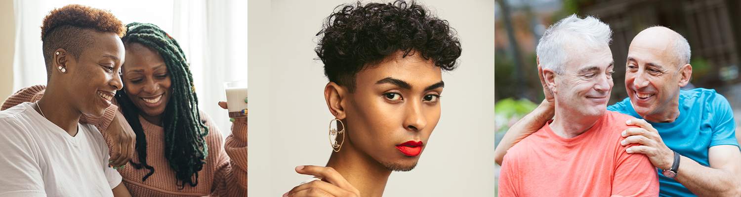 ACE+ header final Three photos showing people in the LGBTQ+ community