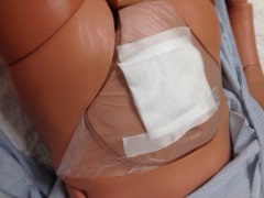 Glad® Press‘n Seal applied to a manikin abdomen with gauze and surgical tape