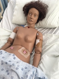 female manikin in a hospital bed